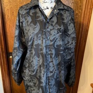 No Fear Windbreaker Snap Button Jacket Size Small Black Skull Streetwear